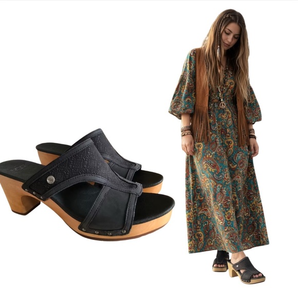 UGG Shoes - UGG Issa Mosaic Leather Wooden Clogs – Size 9 (Excellent Condition)